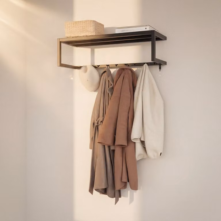 Indusigns wandkapstok - Zwart staal - Met hoedenplank - B/D/H: 95 x 30 x 28 cm
