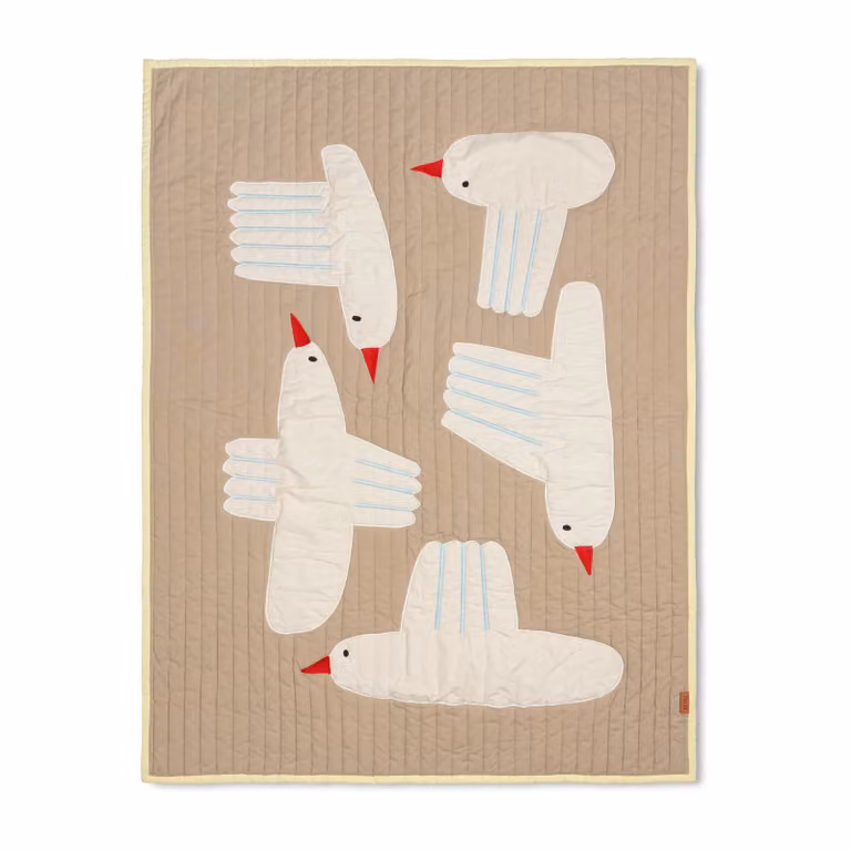 Ferm Living Bird doorgestikte deken Beige