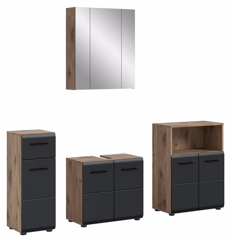 Ice badkamermeubel I26 zwart mat met eiken decor