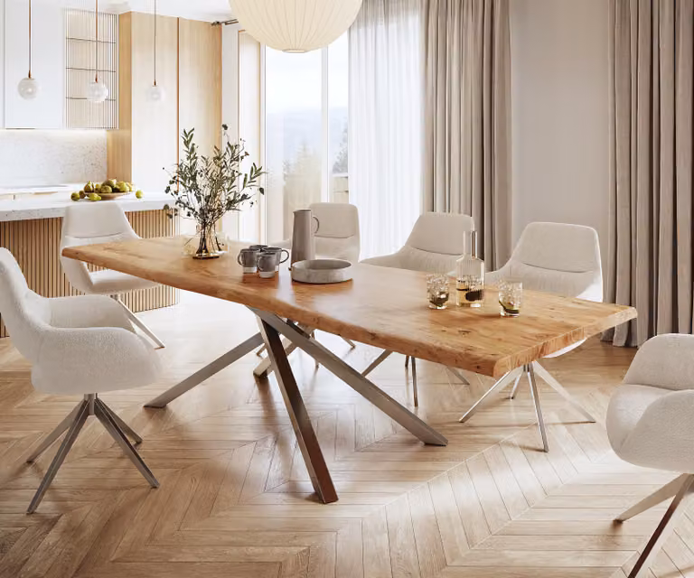 DELIFE Eettafel Edge XL, Acacia hout, Bruin/Zilver, B: 300 cm, D: 100 cm, H: 75,5 cm