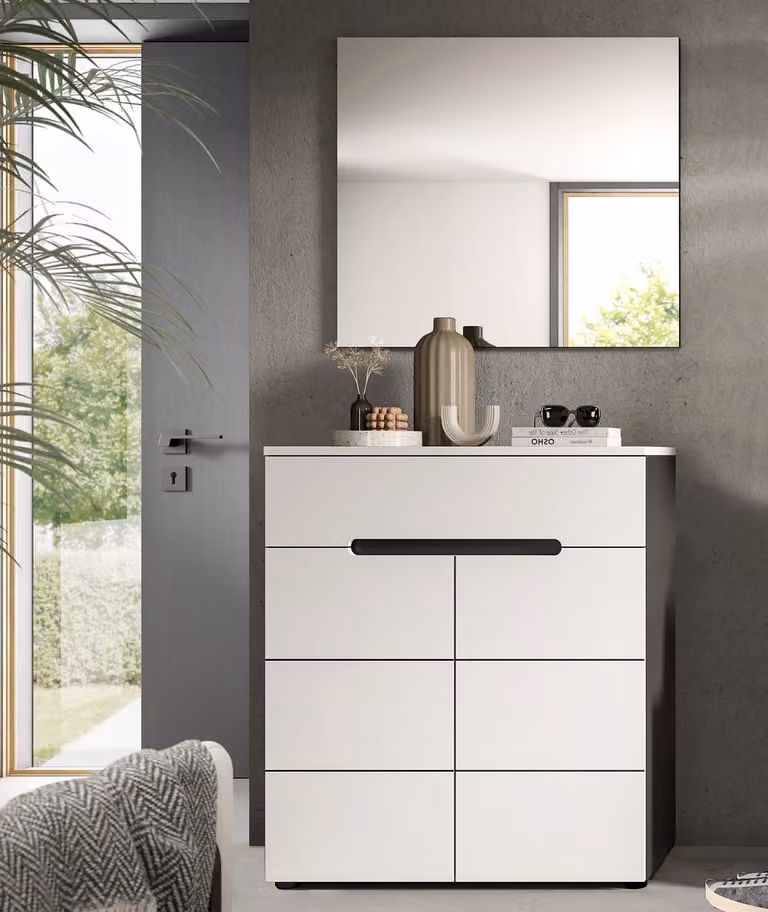 Canu 2-delige garderobe opstelling wit/grijs met spiegel en soft-close deuren B/D/H: 80 x 190 x 37 cm