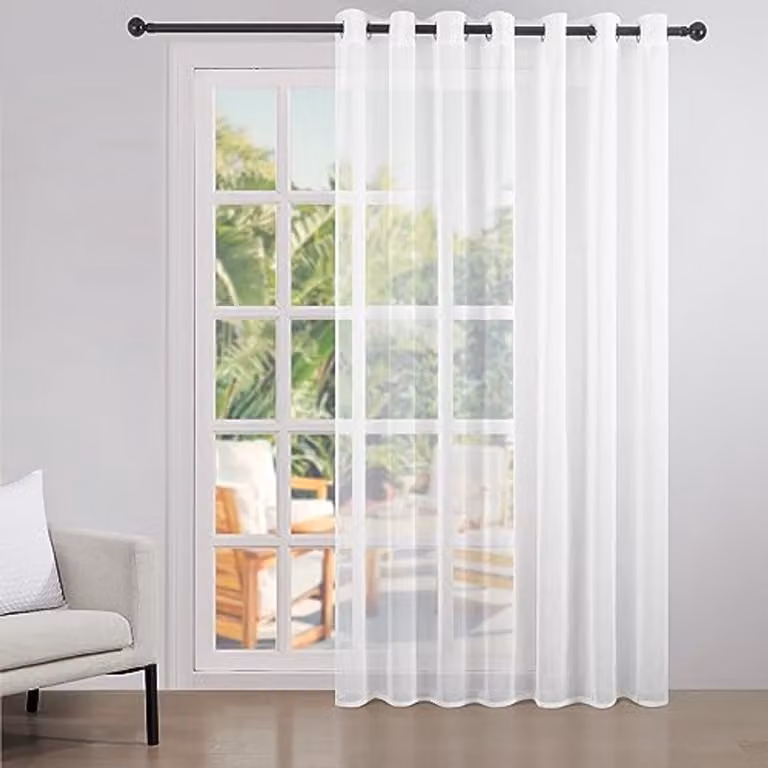 Witte semi-transparante gordijnen voor woonkamer en schuifdeuren, 300 x 270 cm