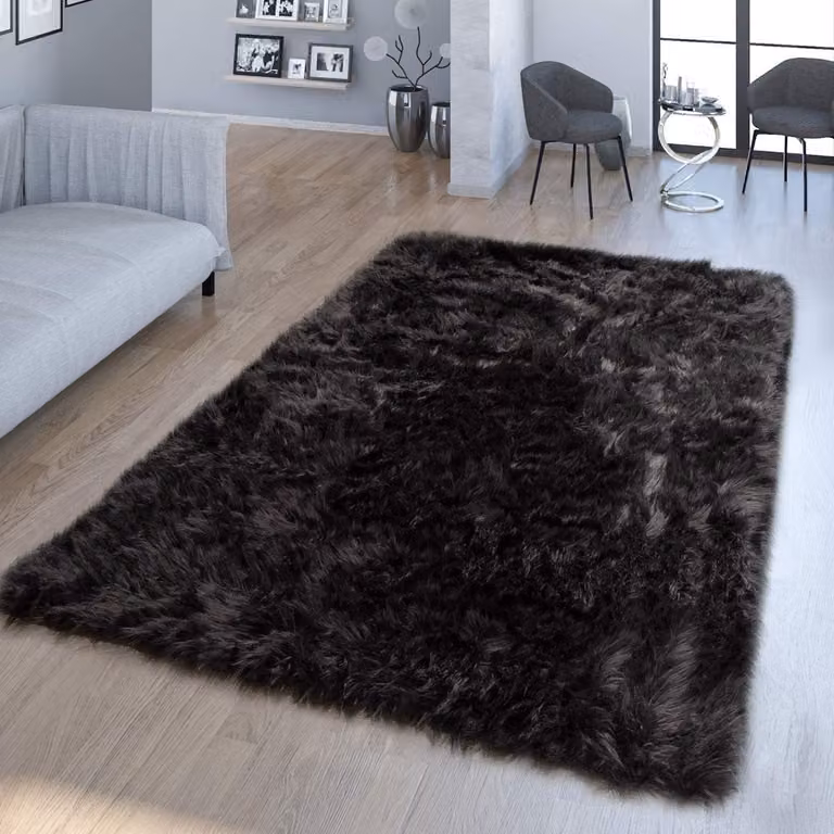 Zwart Faux Fur Vloerkleed voor de Woonkamer - Modern Design - 80 x 150 cm