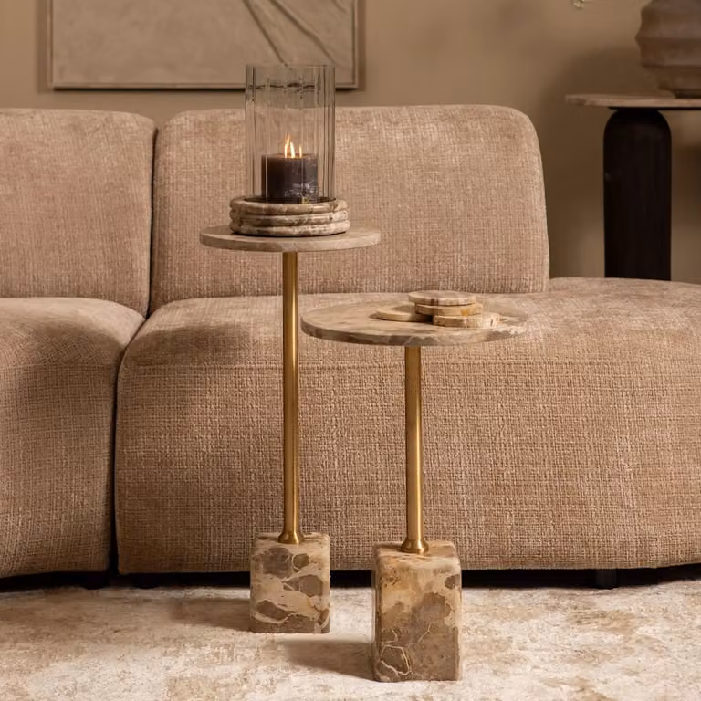 PTMD Bijzettafel Ebe Hoog Beige Marmer Ø30 cm x H 64 cm