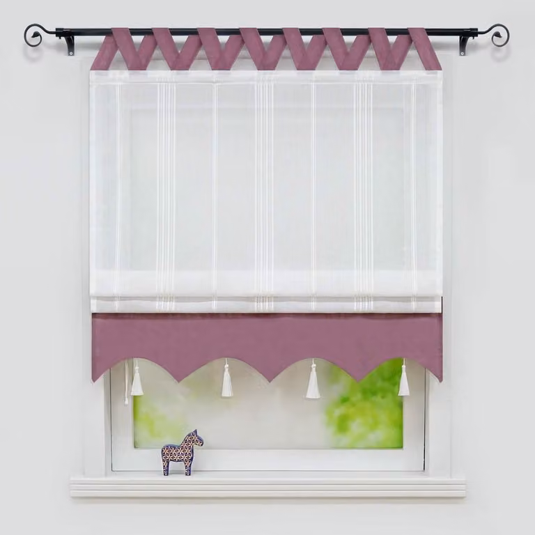Vouwgordijn Linnenlook met Strik in Paars - B120 x H140 cm