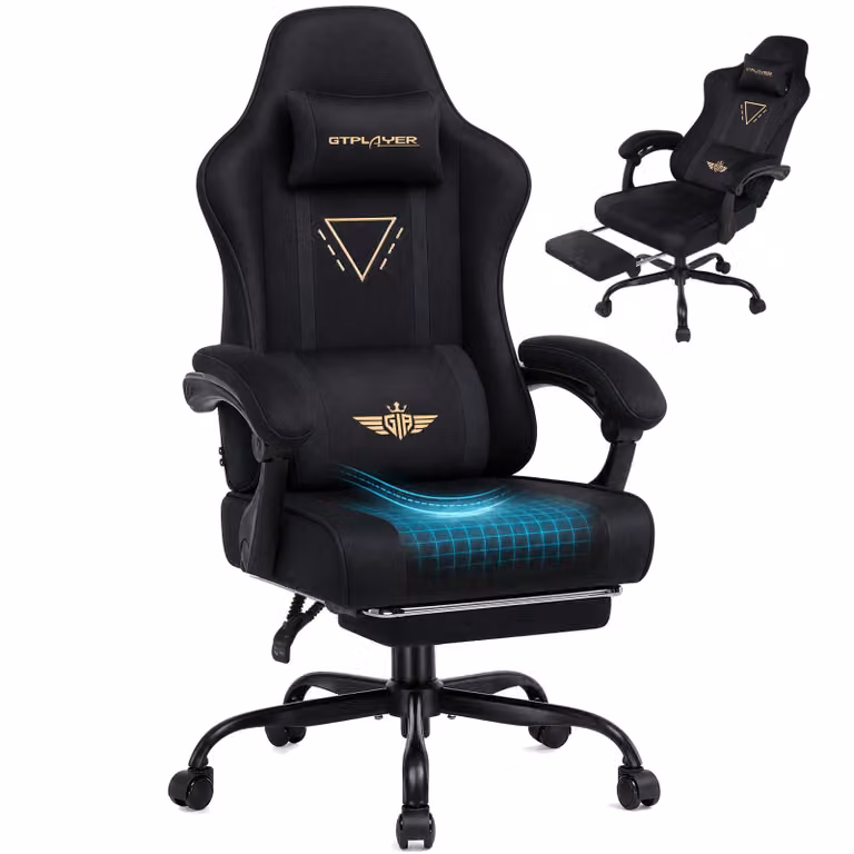 GTPLAYER Ergonomische Gaming Stoel met Stoffen Bekleding, Verstelbare Armleuningen en Voetsteun