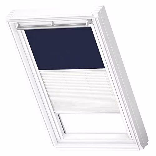 VELUX Verduisterend Rolgordijn Plissé, Donkerblauw met Witte Geleiders, U08