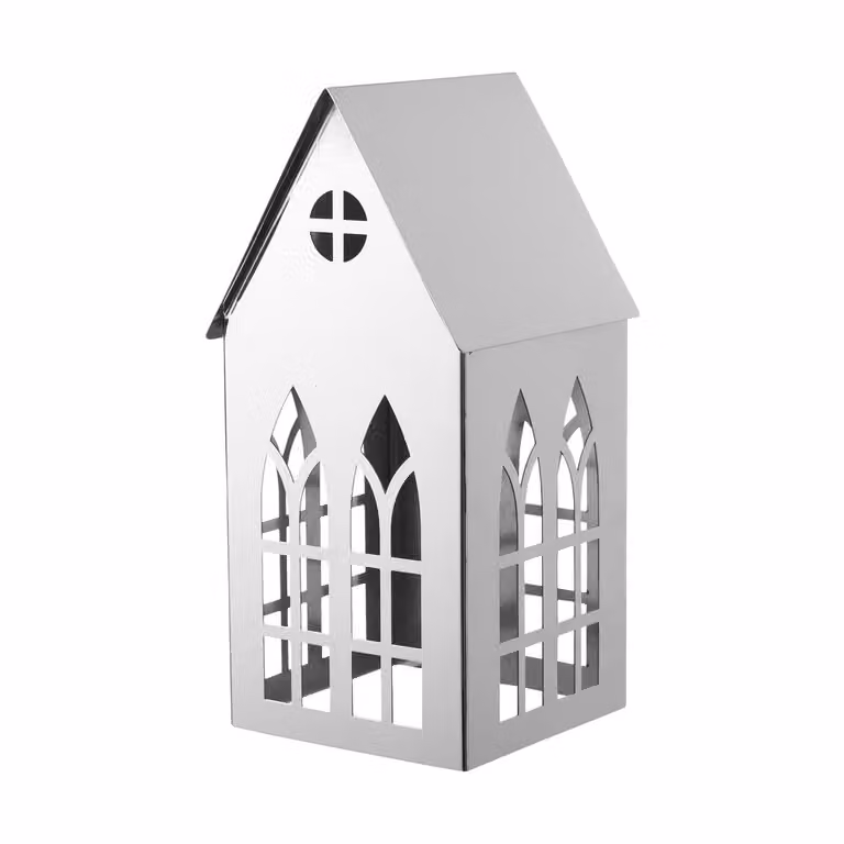 Lene Bjerre Sigrine house waxinelichthouder Zilverkleurig, B: 11,5 cm, D: 11 cm, H: 23 cm