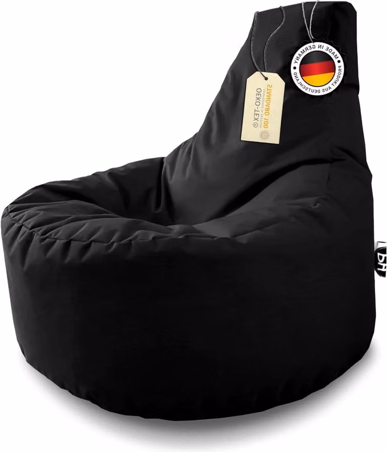 Zwarte Gamer Zitzak van waterafstotend nylon met een diameter van 80 cm