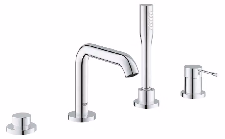 Grohe Essence New badkamercombinatie met vier gaten en doucheset met safety stop