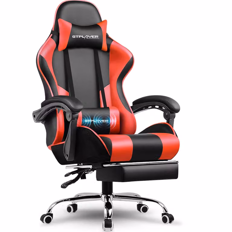 GTPLAYER Ergonomische Gaming Stoel met Lendensteunmassage, Voetsteun en Hoofdsteun