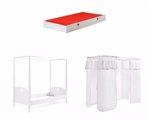 Vipack Amori hemelbed, 3-delig, wit hout, 90x200 cm