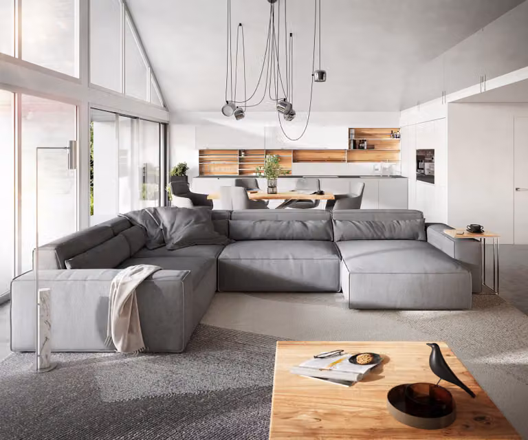 DELIFE Woonkamerlandschap Sirpio XL, Grijs, 360 x 260 cm, Microvezel met variabele recamiere