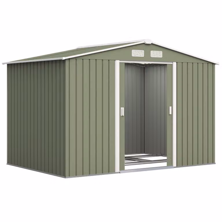 Outsunny Tuinschuur van gegalvaniseerd staal, weerbestendig en waterdicht met ventilatierooster, lichtgroen, B/D/H: 277 x 195 x 192 cm