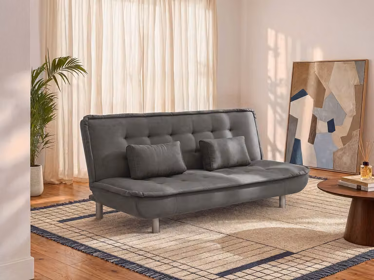 Vente-unique MISHAN Driezitsslaapbank klik-klak met microvezel - Grijs - B/D/H: 190 x 120 x 89 cm