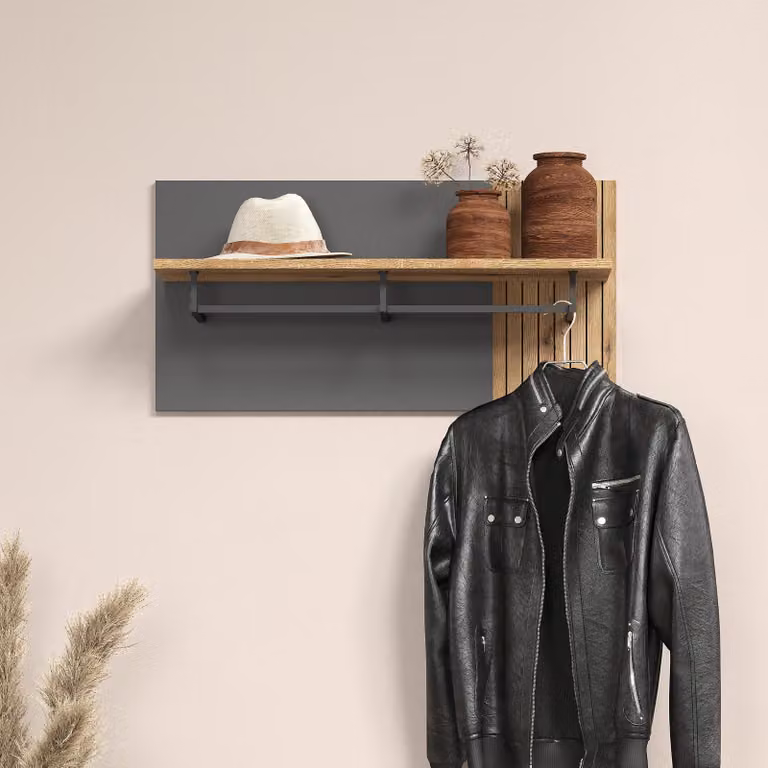 home24 Wandkapstok Bruin/Grijs B: 80 cm, D: 40 cm, H: 28 cm