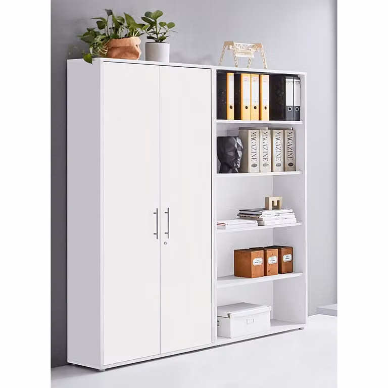 home24 Dossierkast II wit, moderne archiefkast met deuren en open vakken, B/D/H: 169 x 33 x 186 cm