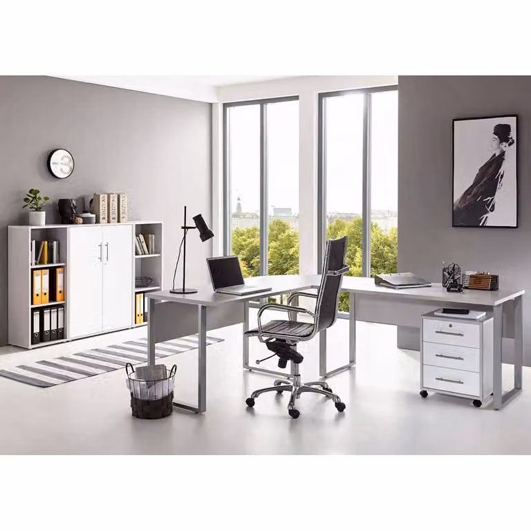 home24 Bureauset 5-delig modern grijs/wit mat