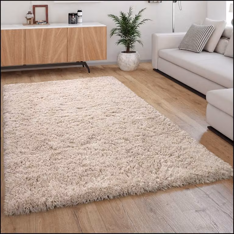 Hoogpolig Shaggy Vloerkleed Beige - Zacht Polyester Kleed voor Woonkamer of Slaapkamer - 120 x 160 cm