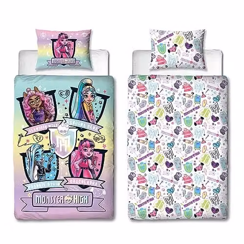 Monster High Dekbedovertrekset met Kussensloop, Omkeerbaar Design voor Kinderen, 135 x 200 cm