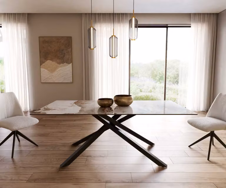 DELIFE Eetkamertafel Edge, Keramiek, Wit-Beige en Zwart, B/D/H: 200 x 100 x 76 cm