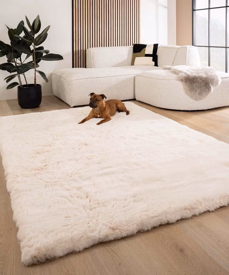Tapeso Fluffy vloerkleed Comfy Deluxe crème 200 x 290 cm