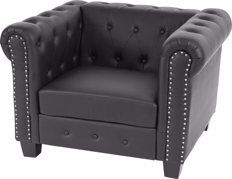 MCW Chesterfield luxe fauteuil ligstoel in zwart kunstleer met vierkante voet