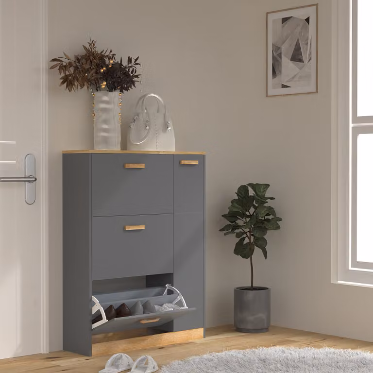 home24 Schoenenkast voor volwassenen in bruin, grijs en antracietkleurig, B/D/H: 80 x 24 x 105 cm