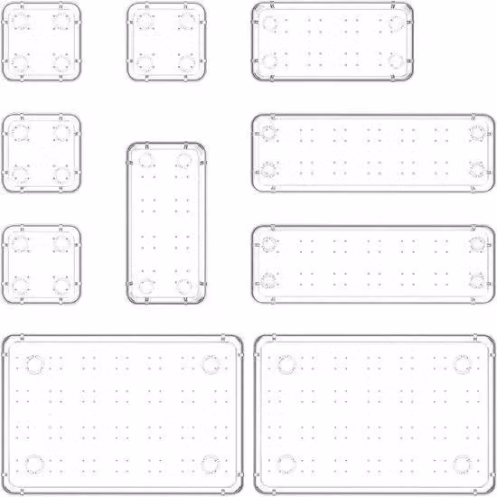 Unyqoos Set van 10 Transparante Ladeorganizers van Kunststof voor Keuken, Badkamer, Kantoor of Slaapkamer, 4 Formaten (B/D/H: 7,62 x 7,62 x 4,57 cm, 15,24 x 7,62 x 4,57 cm, 22,86 x 7,62 x 4,57 cm en 22,86 x 15,24 x 4,57 cm)
