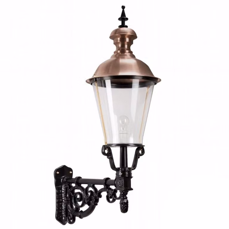 Nostalgische Amsterdamse wandlamp van KS Verlichting in zwart met transparant glas
