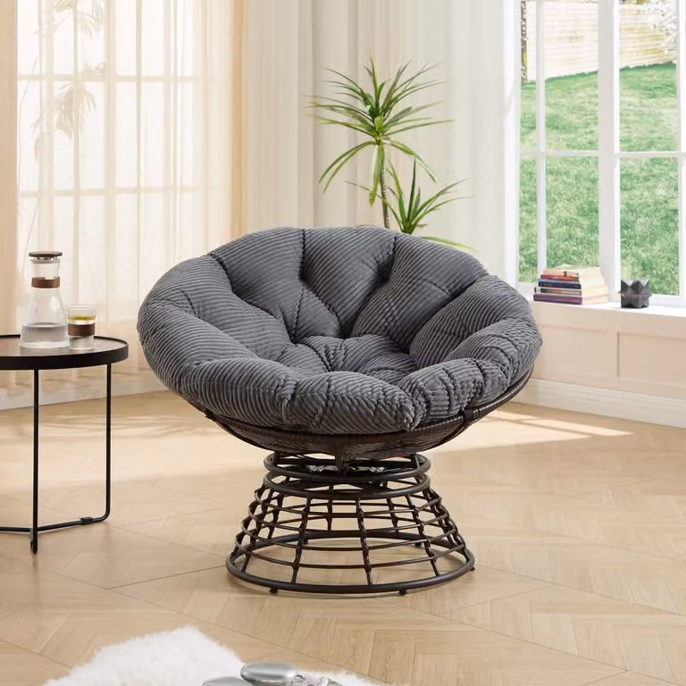 MUVANO Papasan Stoel - Rotan Draaistoel - Wicker Loungestoel in Grijs - B/D: 92 x 67 cm