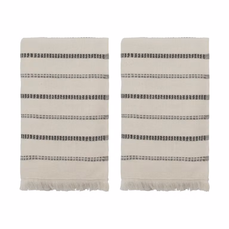Meraki True handdoek set van 2 stuks, gestreept, wit-zwart, 50 x 100 cm