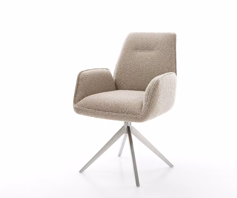 DELIFE Draaistoel Zoa-Flex met bouclé bekleding in beige/bruin, 360 graden draaibaar met rocker-functie en pocketveer kern