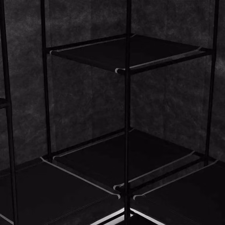 Merkloze hoekkast met stoffen bekleding en rolluik voor kledingopslag