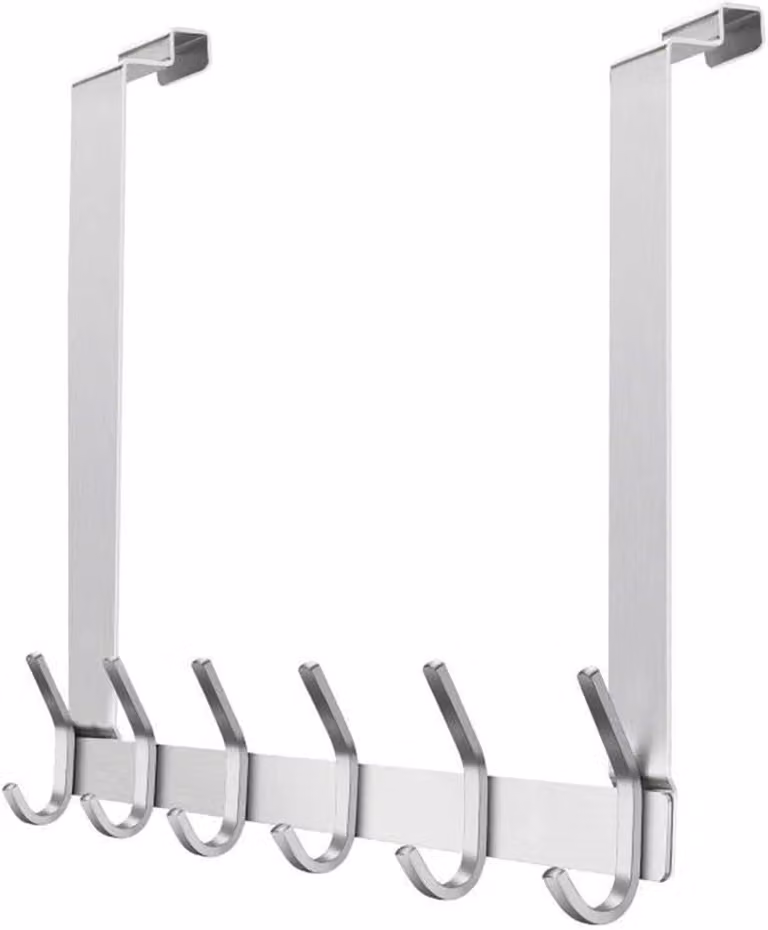 Deurgarderobe met 6 haken van roestvrij staal - Zilver