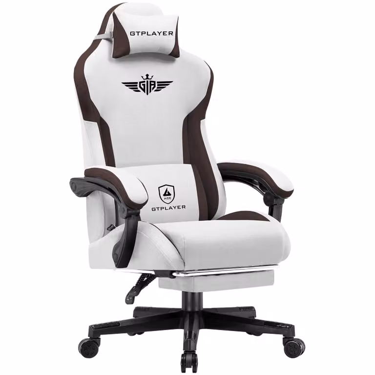 GTPLAYER Gaming Stoel met Stoffen Bekleding en Lendensteun, Bruin