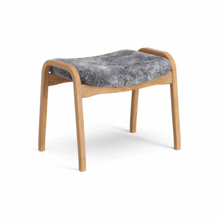 Swedese Lamino voetenbankje Eik geolied met schapenvacht Scandinavian Grey (grijs)