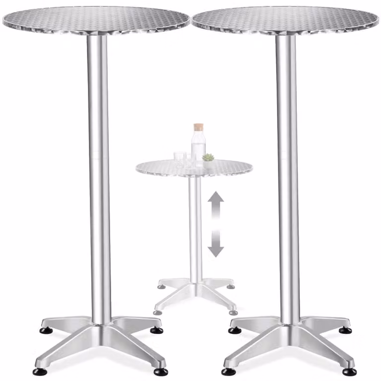 TecTake Aluminium bistrotafel Frederic, in hoogte verstelbaar, zilver