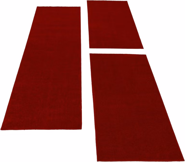 Set van 3 laagpolige vloerkleedlopers voor de slaapkamer, effen design, Rood, B/D: 2x 60 x 100 cm en 1x 80 x 250 cm