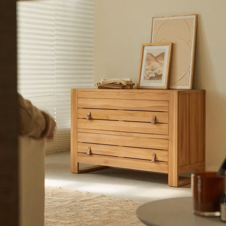 Tikamoon Minimalys Commode van massief FSC teakhout - Bruin - B: 75 cm, D: 45 cm, H: 110 cm
