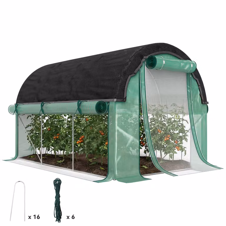 Outsunny Polytunnelkas met zonneschermnet, oprolbare zijwanden en kunststofafdekking, groen, B: 3 m, D: 2 m, H: 2 m