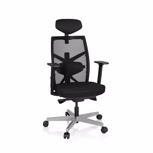 hjh OFFICE Bellac professionele ergonomische bureaustoel met hoofdsteun en armleuningen - Zwart - Netstof