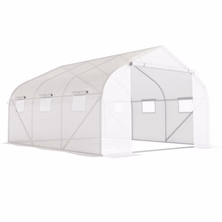 Outsunny tunnelkas met 6 oprolbare ramen en stevig metalen frame, Wit, B/D/H: 3,5 x 3 x 2 m