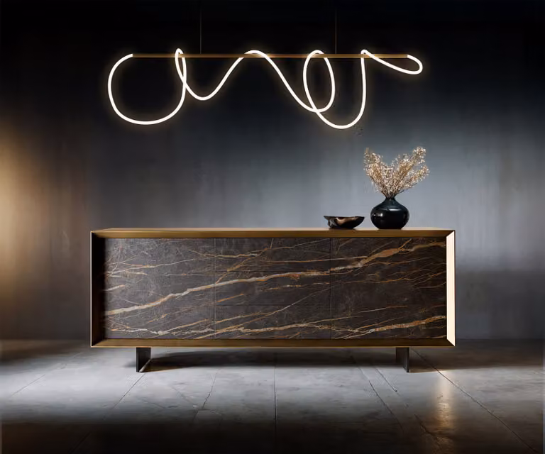 DELIFE Dressoir Yori Zwevend Metaal Goud en Zwart met Keramiek Noir Desir Bruin
