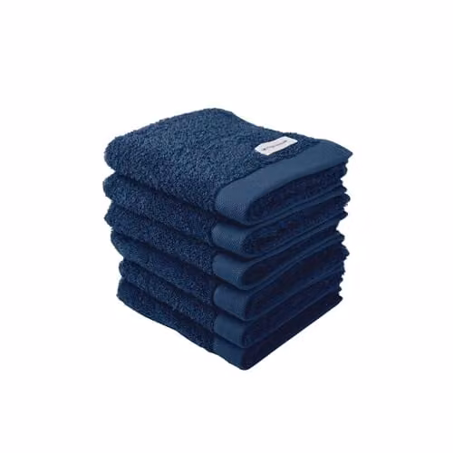 Tom Tailor Gastenhanddoeken set van 6, Blauw (Dark Navy), 100% katoen badstof, 30 x 50 cm
