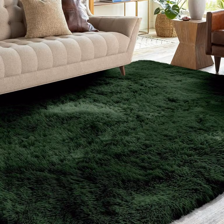 Shaggy Vloerkleed met Pluche en Anti-slip Onderkant - Donkergroen - 140 x 200 cm