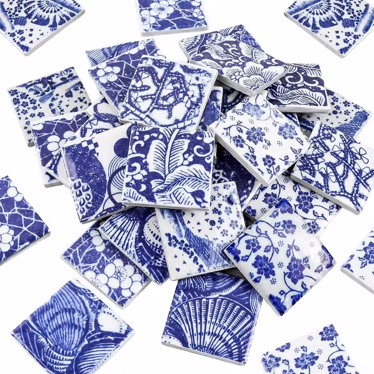 Handbeschilderde Porseleinen Mozaïektegel Topftry Blauw Wit Vierkant voor Vloer en Zwembad Decoratie 28x28 cm