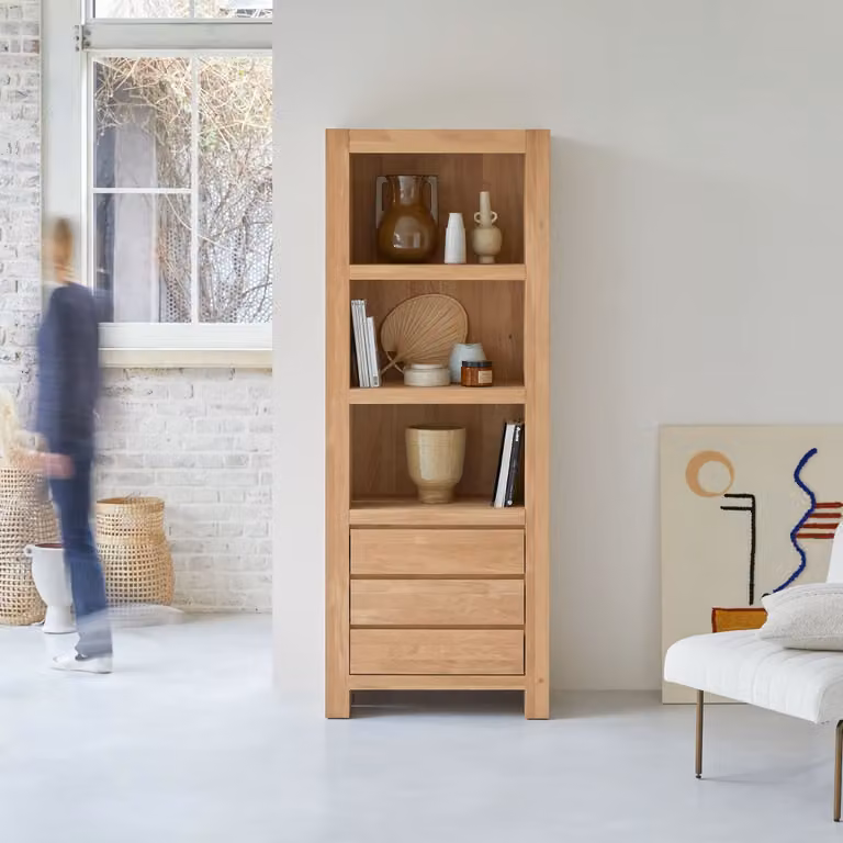 Tikamoon Boekenkast Eden - Massief Eiken - Bruin - B: 200 cm, D: 40 cm, H: 80,3 cm
