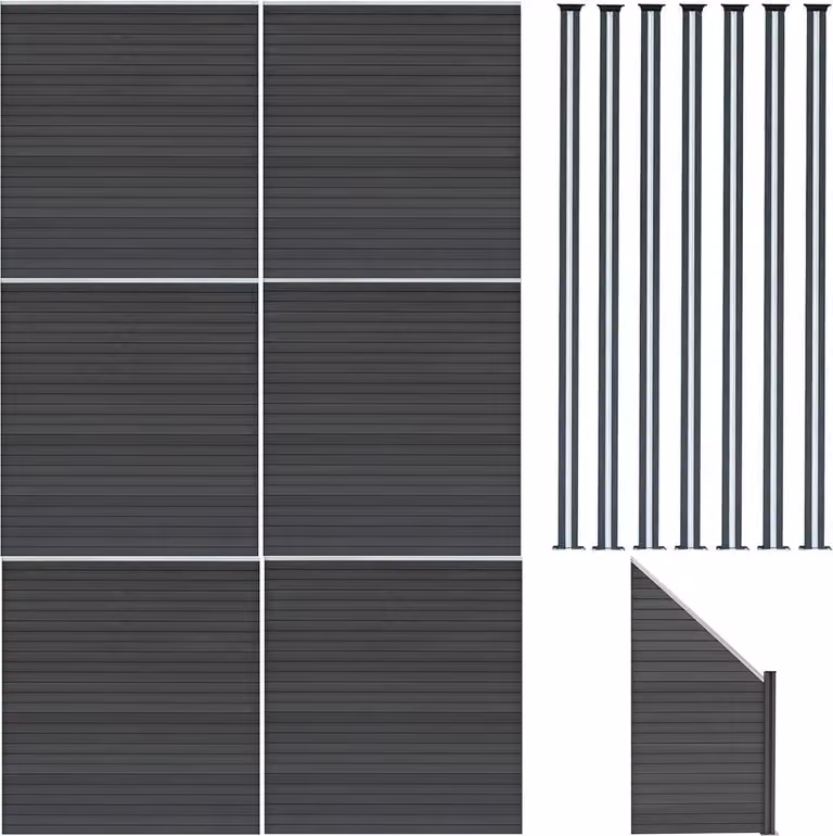 Monster Shop WPC privacy schermen set met 6 schermen, 1 hoekstuk en 7 LED schuttingpalen - Grijs