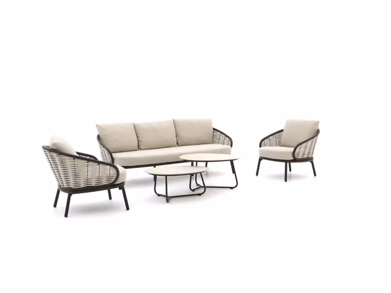 Apple Bee Loungeset voor 5 personen met beige kussens en aluminium frame